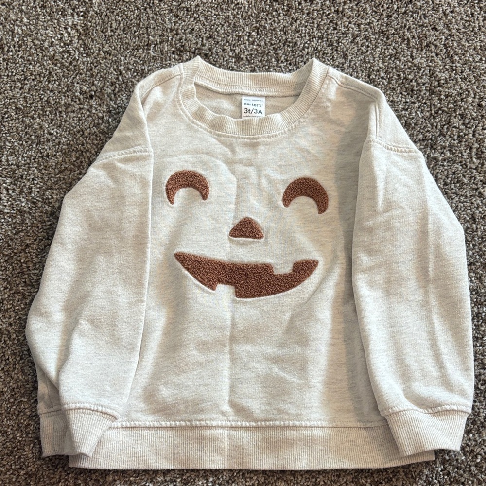 Carter's Cream Sweatshirt with Brown Pumpkin Face Applique
